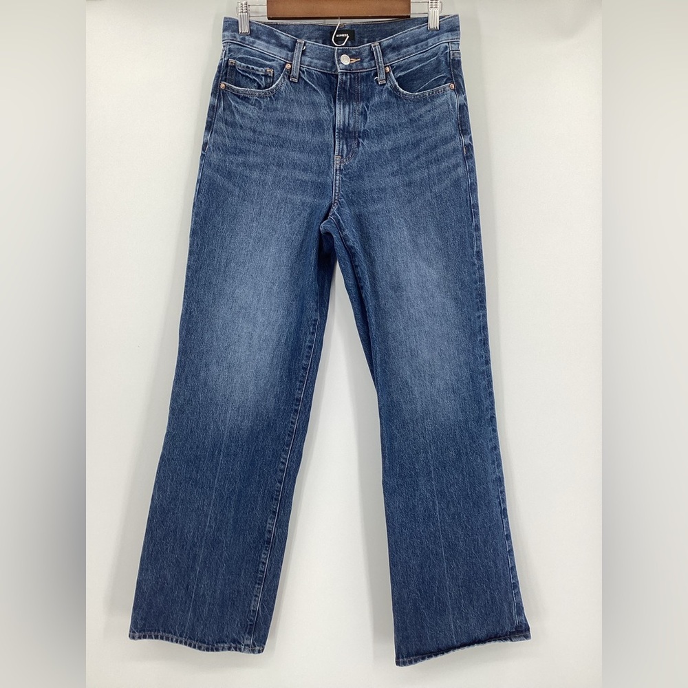 Express Wide Leg High Rise Rígid Blue Denim Jeans - Picture 2 of 15